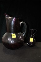 10" AMETHYST CRACKLE GLASS PITCHER AND 6"