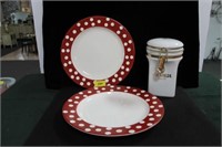 2 DINNER PLATES AND GEVALIA CANISTER