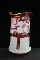 FROSTED CRANBERRY GLASS VASE - 6 1/2"