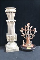 GROUPING: CLAY TAPER HOLDER, ROSE BOOKENDS AND