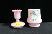 2 BRISTOL GLASS STYLE VASES - 1 IS HAND PAINTED