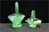 2 DEPRESSION GLASS BASKETS - 4" AND 5 1/2"