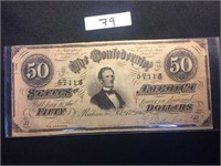 1864 $50 Confederate Currency Jefferson Davis Bill