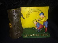 Toscano Leap Frog Cast Iron Mechanical Coin Bank