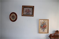 Group of framed needle point pieces