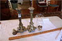 Two candle sticks, holders are marked sterling