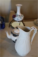 Tea pot, pitch, and vase