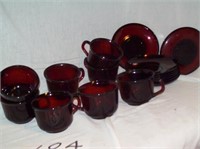 Ruby Glass 8 Cups & 8 Saucers