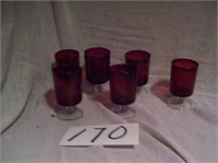 Ruby Red Glasses with Clear Stems set of 6