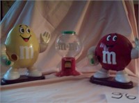 3 M & M Candy Dispensers  (Yellow, Red, Clear)