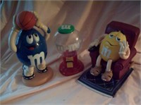 3 M & M Candy Dispensers  (Yellow, Blue, Clear)