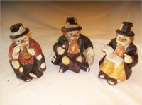 3 Ceramic Vintage Clown Music Boxes