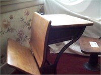 Vintage School Desk with 2 Metal w/wood Chairs