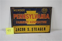 PA FARMERS' ASSOC TIN SIGN (JACOB S. STEAGER)
