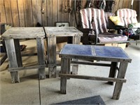 3 small rustic wooden tables