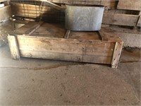 Galvanized broiler & large wooden box/crate.