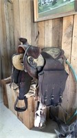Antique saddle w/leather saddle bags