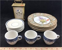 Collection of Vintage Dishes & Desk Clock