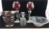 Vintage Glass Pieces & Silver Lamps