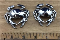 Small Flat Silvertone Crab Salt and Pepper Shakers