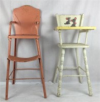 Vintage Metal And Wooden Doll High Chairs