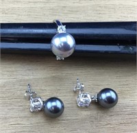 Sterling, CZ and Gray Pearl Ring and Earrings