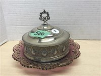 Cranberry Butter Dish With Silver Plate Lid