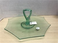 Green Glass Handled Sweets Server