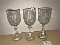 3 Iris Pattern Depression Glass 5.5 Inch Goblets