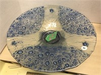 Large Blue Bubble Art Glass Bowl