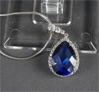 Sterling Silver and Blue Sapphire Pendant Necklace