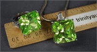925 Silver Necklace Ring Set with Green Settings