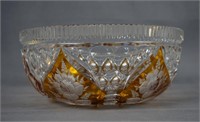 Vintage Czech Amber Cut to Clear Crystal Bowl