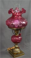 Fenton Cabbage Rose Cranberry Table Lamp