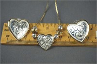Mexican Silver Heart Pendant and Earring Set