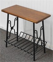 Wrought Iron and Wood Side Table