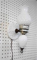 Vintage Milk Glass Diamond Quilt Wall Lamp