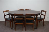 Burl Mahogany Oval Dinning Table with 6 Chairs