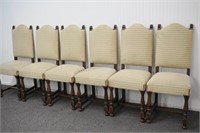 6 Oak High Back Cushioned Dining Chairs