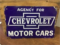 Original Agency For Chevrolet Enamel Sign