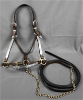 Showman Horse Silver Show Halter with Lead