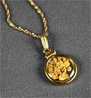 10k Gold and Vial of Raw Gold Flake Necklace
