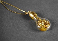 14k Gold Chain with Vial of Gold Flakes Necklace