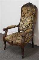 Antique Walnut and Floral Tapestry Parlor Chair