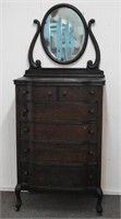 Antique Oak Serpentine Chest of Drawers w Mirror