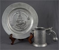 Pewter Windjammer Plate and Pistol Ale Noggin