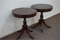 Duncan Phyfe Style Drum Table End Tables, Pair