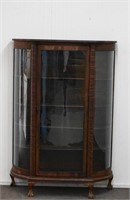 Antique Oak Bow Front Glass Curio Cabinet