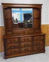 Oak Barley Twist Dresser and Mirror