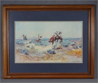 Charles Russell Print Cowboys Lassoing a Wolf